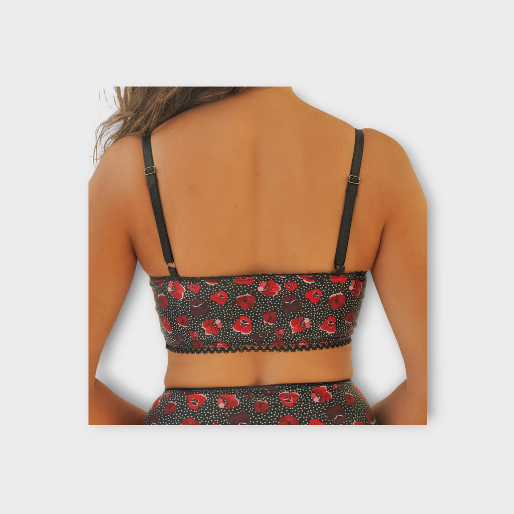 Feel confident and comfortable in our patterned winter floral pansies bralette perfect for everyday living. Browse our collection of Stylish Bralettes and underwear  and find your perfect style and colourings today.