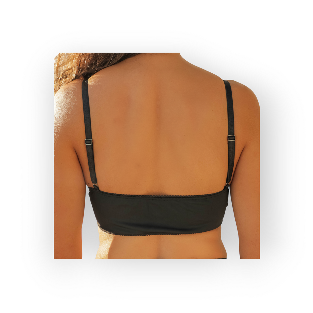 Feel confident and comfortable in our plain black everyday  bralette and matching lace trim- perfect for any activity.  Browse our collection of stylish patterned and  plain bralettes and find your perfect underwear fit today.